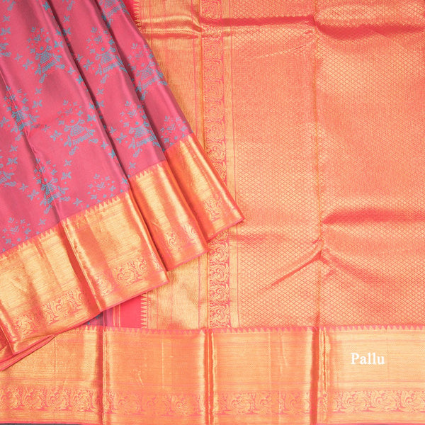 Pink Silk Saree With Floral Weaves And Pink Zari Border