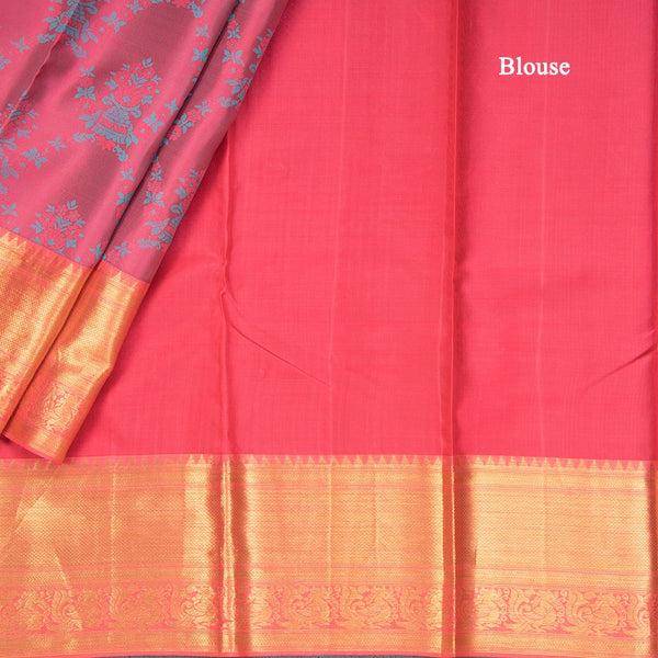 Pink Silk Saree With Floral Weaves And Pink Zari Border