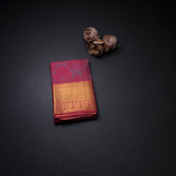 Pink Silk Saree With Floral Weaves And Pink Zari Border