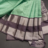 Sea Green Checked Silk Saree With Plum Shaded Border Having Silver Zari Work