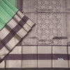 Sea Green Checked Silk Saree With Plum Shaded Border Having Silver Zari Work