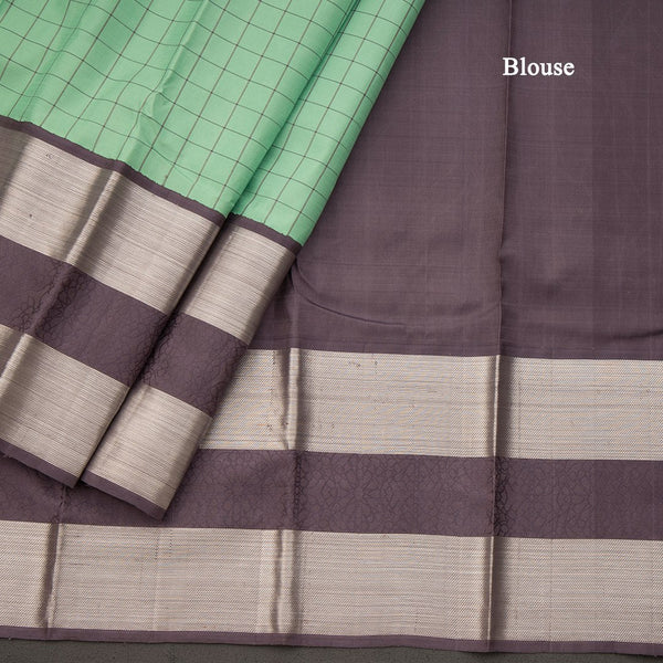 Sea Green Checked Silk Saree With Plum Shaded Border Having Silver Zari Work