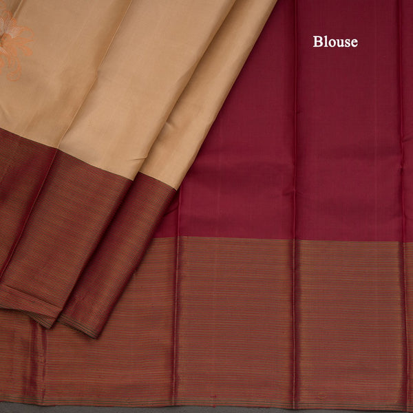 Cream Silk Saree With Maroon Border