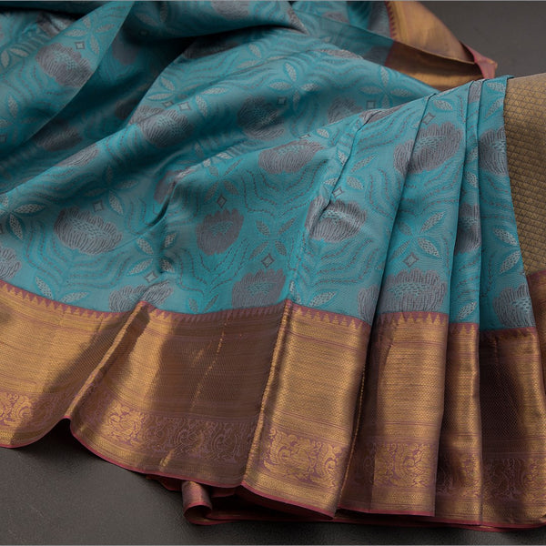 Flowers By The Water Inspired Silk Saree With Kanchi Border