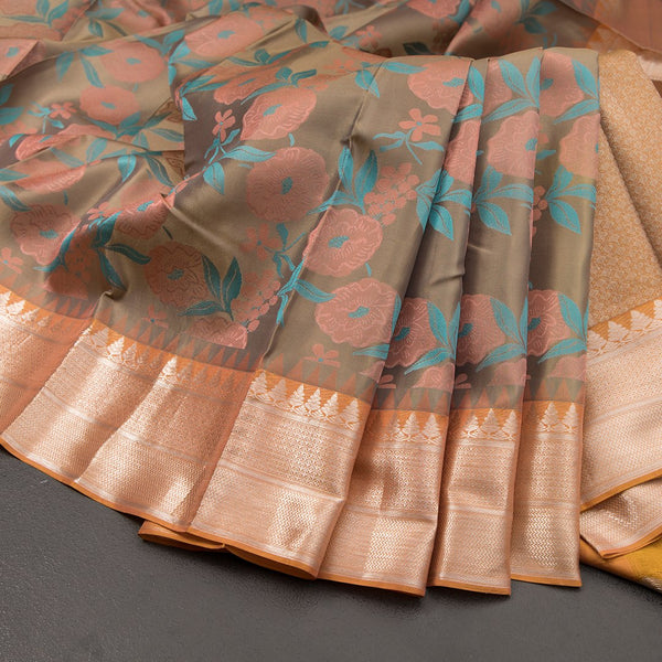 Stylish Chrysanthemum Inspired Silk Saree With Kanchi Border