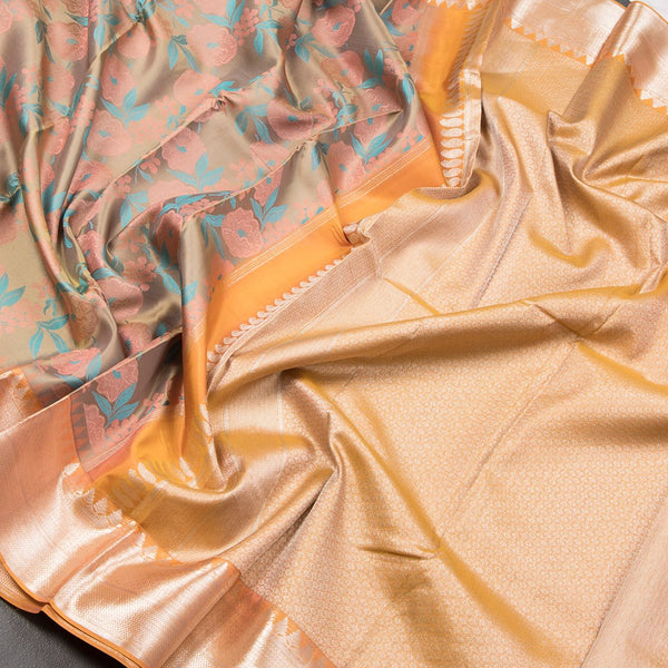 Stylish Chrysanthemum-Inspired Silk Saree with Kanchi Border