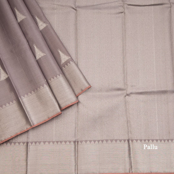 Lilac Tissue Silk Saree With Silver Zari Motifs And Gatti Zari Border