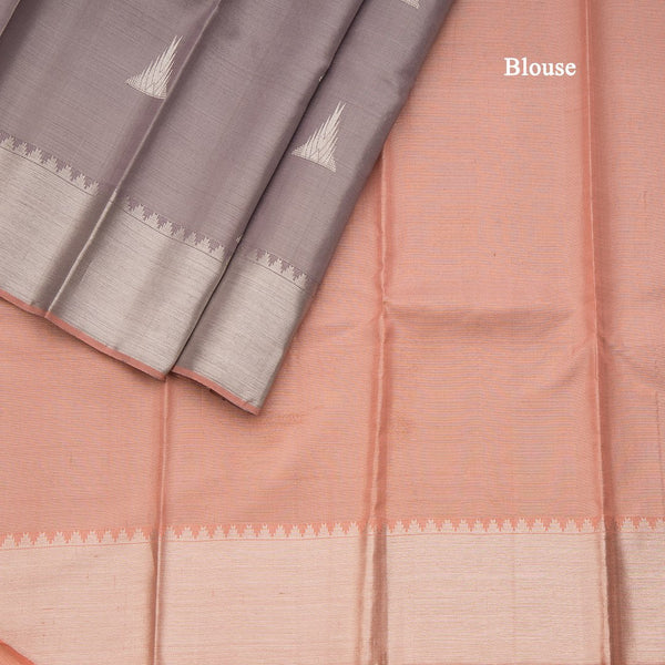 Lilac Tissue Silk Saree With Silver Zari Motifs And Gatti Zari Border