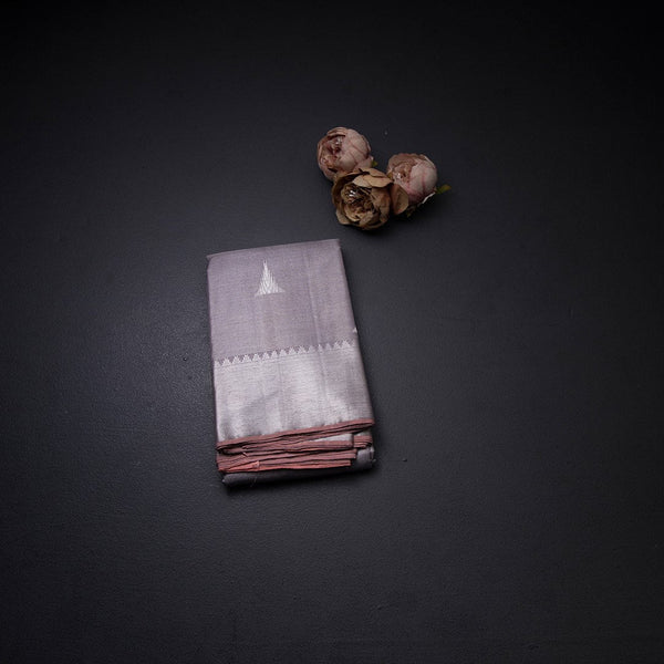 Lilac Tissue Silk Saree With Silver Zari Motifs And Gatti Zari Border