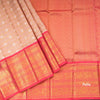 Pink Silk Saree With Peacock And Chakra Buttas On The Body With Yazhi Designed Red Border