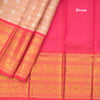 Pink Silk Saree With Peacock And Chakra Buttas On The Body With Yazhi Designed Red Border