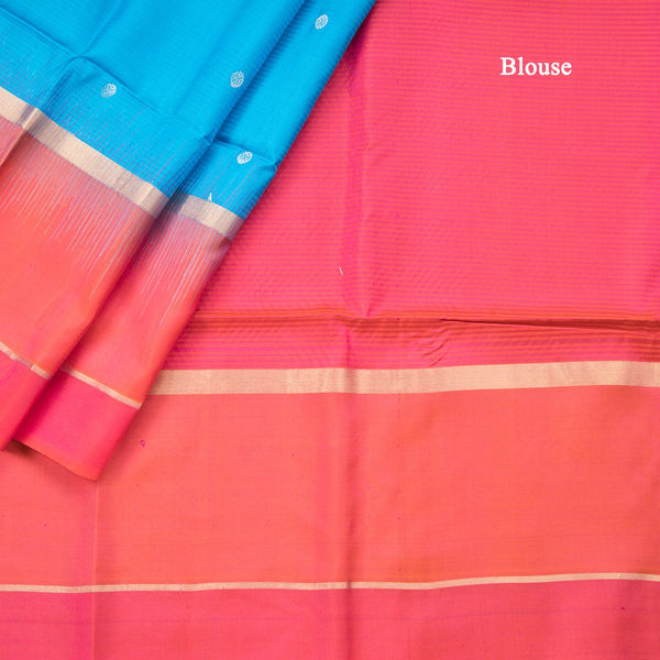 Blue Soft Silk Saree With Coin Zari Buttis And Copper Zari Worked Pink Zig Zag Pallu