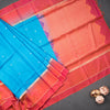 Blue Soft Silk Saree With Coin Zari Buttis And Copper Zari Worked Pink Zig Zag Pallu