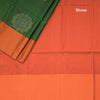Emerald Green Soft Silk Saree With Orange Border And Floral Zari Motifs Over The Body