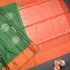 Emerald Green Soft Silk Saree With Orange Border And Floral Zari Motifs Over The Body