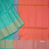 Turquiose Blue Brocade Soft Silk Saree With Orange Coloured Floral Designed Pallu