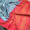 Tricoloured Striped Silk Saree With Red Temple Border
