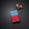 Tricoloured Striped Silk Saree With Red Temple Border