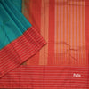 Blue Micro Checked Silk Saree With Striped Red Border