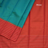 Blue Micro Checked Silk Saree With Striped Red Border