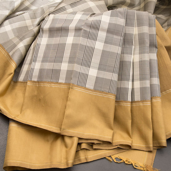 Black Checked Silk Saree With Golden Border