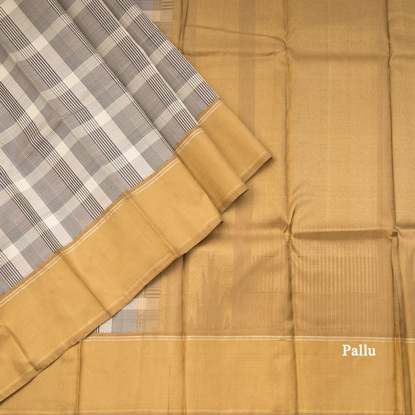 Black Checked Silk Saree With Golden Border