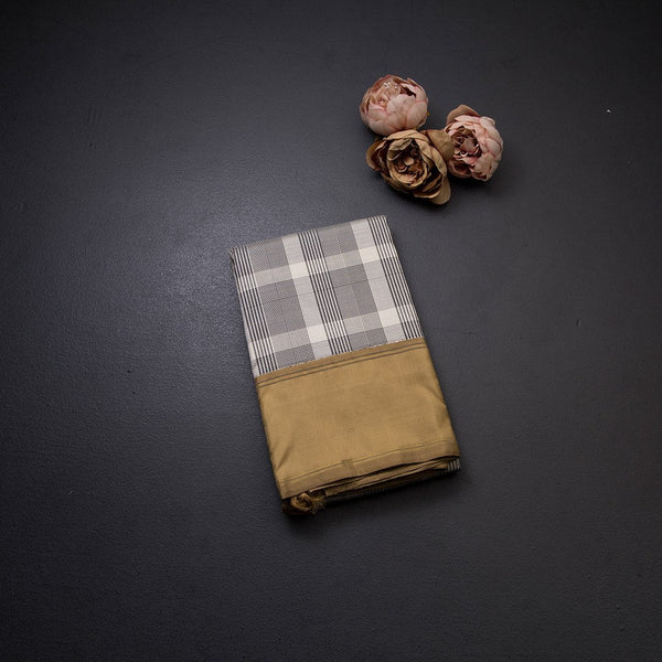 Black Checked Silk Saree With Golden Border