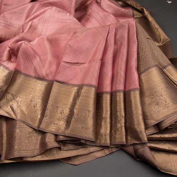 Amaranth Pink Stylishly Woven Silk Saree With Brown Zari Border