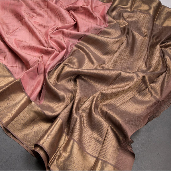 Amaranth Pink Stylishly Woven Silk Saree With Brown Zari Border