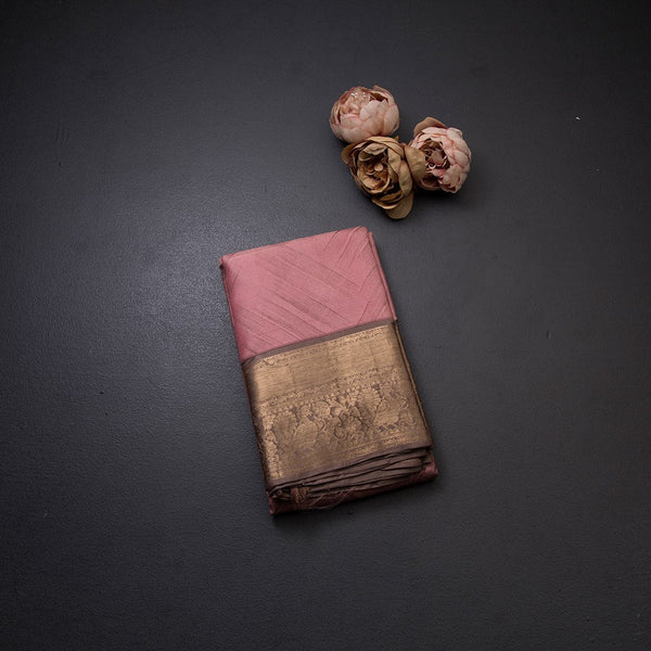 Amaranth Pink Stylishly Woven Silk Saree With Brown Zari Border