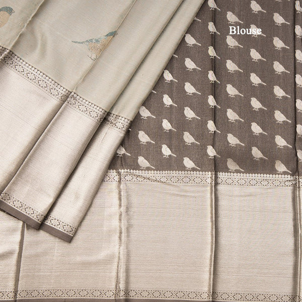 Silver Bird Inspired Silk Saree With Kanchi Border