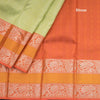 Light Green Self Designed Silk Saree With Orange Border And Gold And Silver Zari Work