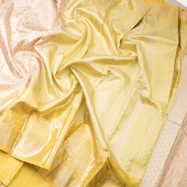 Silver And Copper Tissue Saree With Yellow Silver Zari Worked Border