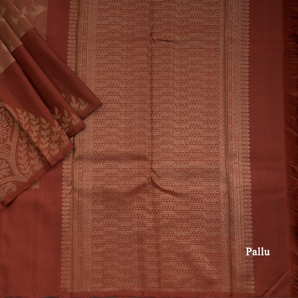 Rust Brown Kanchipuram Silk Saree With Stylish Pattern Body And Contrast Border
