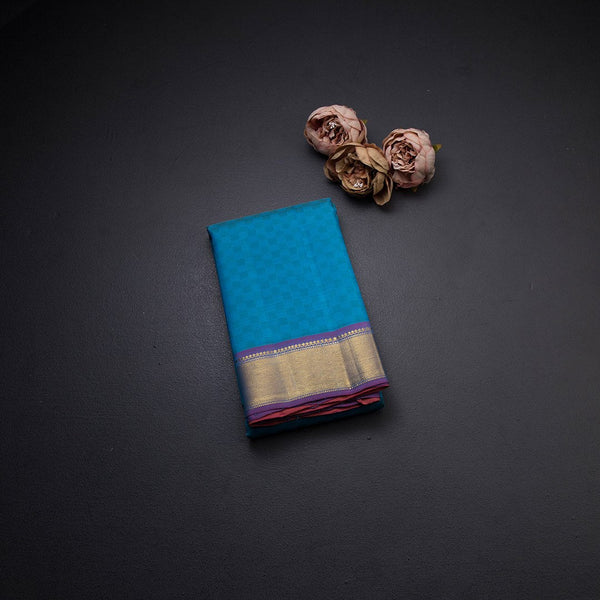 Blue Pai Madi Kanchipuram Silk Saree With Traditional Bavanji Border