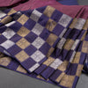 Micro Checked Purple Kanchipuram Silk Saree With Square Peacock And Chakra Design On Border