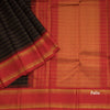 Coffee Brown Horizontally Striped Kanchipuram Silk Saree With Redcontrast Temple Border
