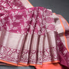 Wine Shaded Soft Silk Saree With Floral Pattern On The Body