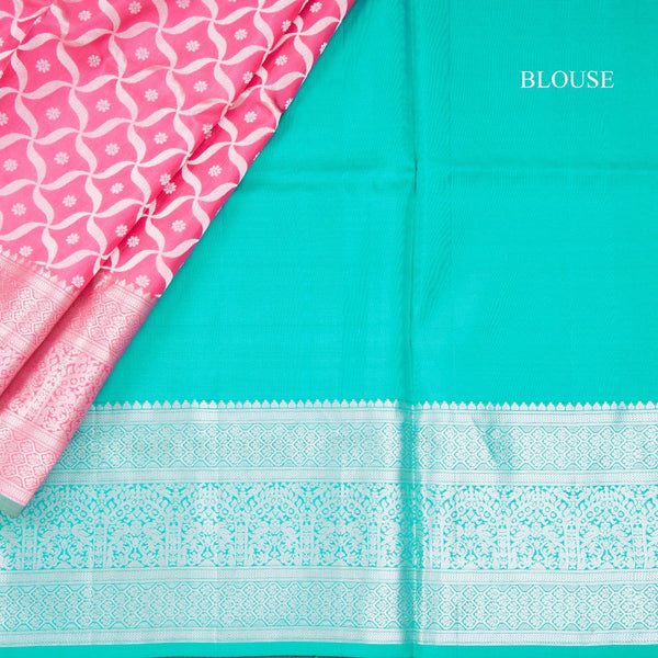 Pink Soft Silk Saree With Windmill Inspired Body Pattern And Kanchi Border