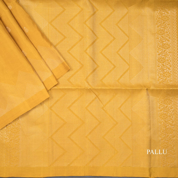 Mustard Soft Silk Saree With Tiny Buttis On Body And Stylish Border