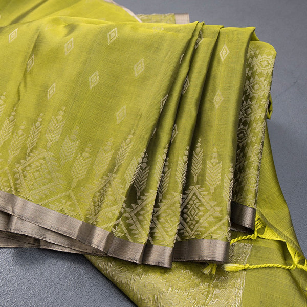 Olive Green Soft Silk Saree With Tiny Buttis On Body And Stylish Border