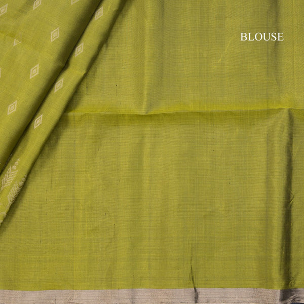 Olive Green Soft Silk Saree With Tiny Buttis On Body And Stylish Border