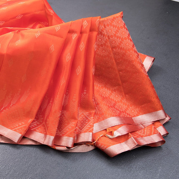 Orange Soft Silk Saree With Tiny Buttis On Body And Stylish Border