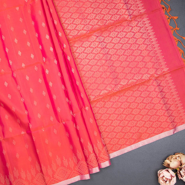 Shot Colour Pink Soft Silk Saree With Tiny Buttis On Body And Stylish Border
