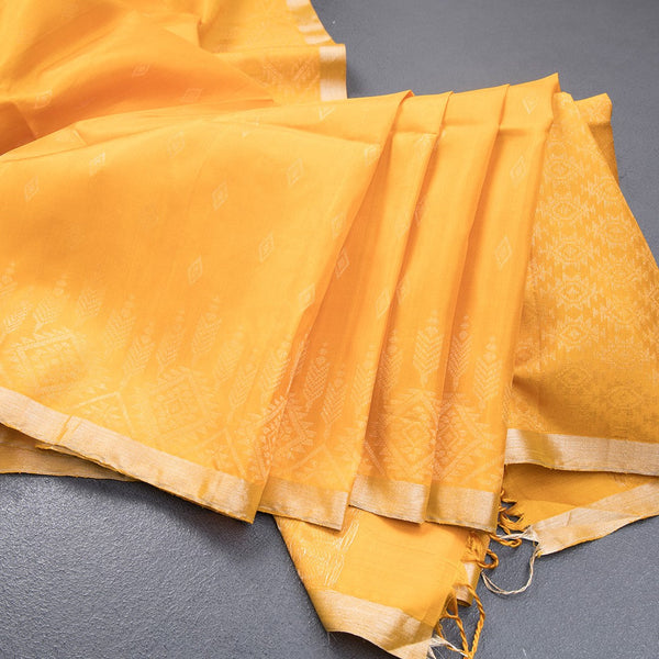 Mango Yellow Soft Silk Saree With Tiny Buttis On Body And Stylish Border