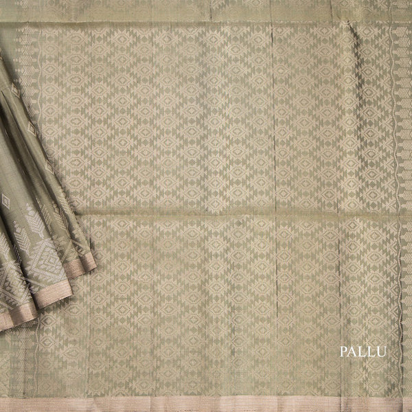 Sage Green Soft Silk Saree With Tiny Buttis On Body And Stylish Border