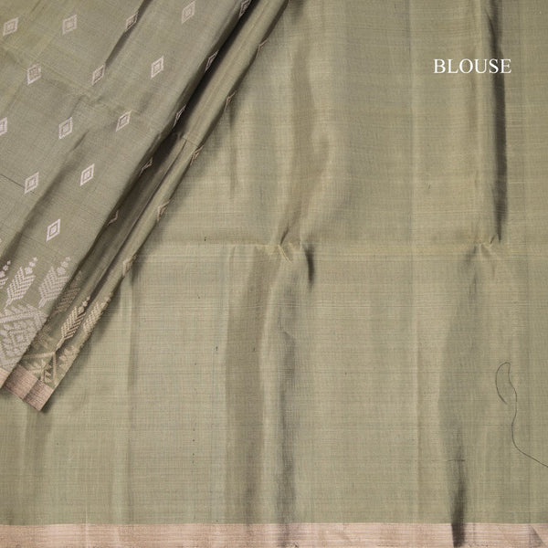 Sage Green Soft Silk Saree With Tiny Buttis On Body And Stylish Border