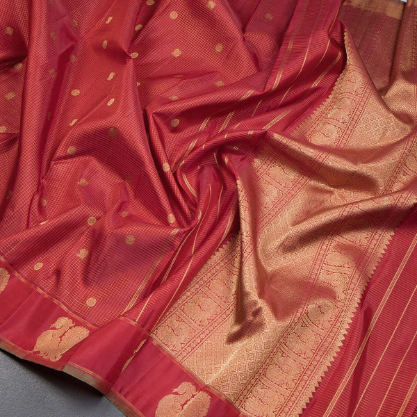 Araku Colour Micro Checked Silk Saree With Peacock And Chakra Buttas And Annam Border