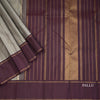 Grey Silk Saree With Small Zari Buttas And Chocalate Brown Border