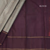 Grey Silk Saree With Small Zari Buttas And Chocalate Brown Border